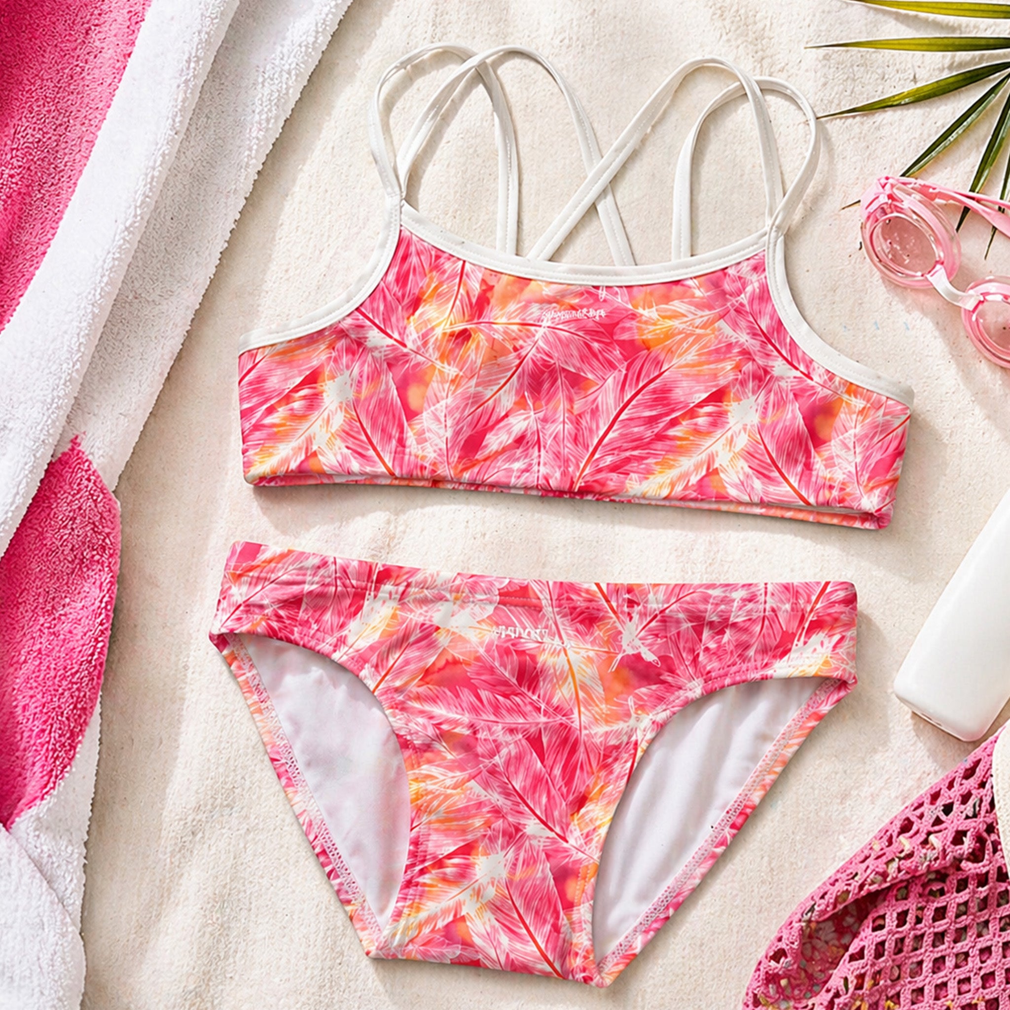 FUNKITA GIRLS TWO PIECE BIKIINI SET PINK PALM GLOW MODEL ESTADOS UNIDOS PUERTO RICO Y EL CARIBE