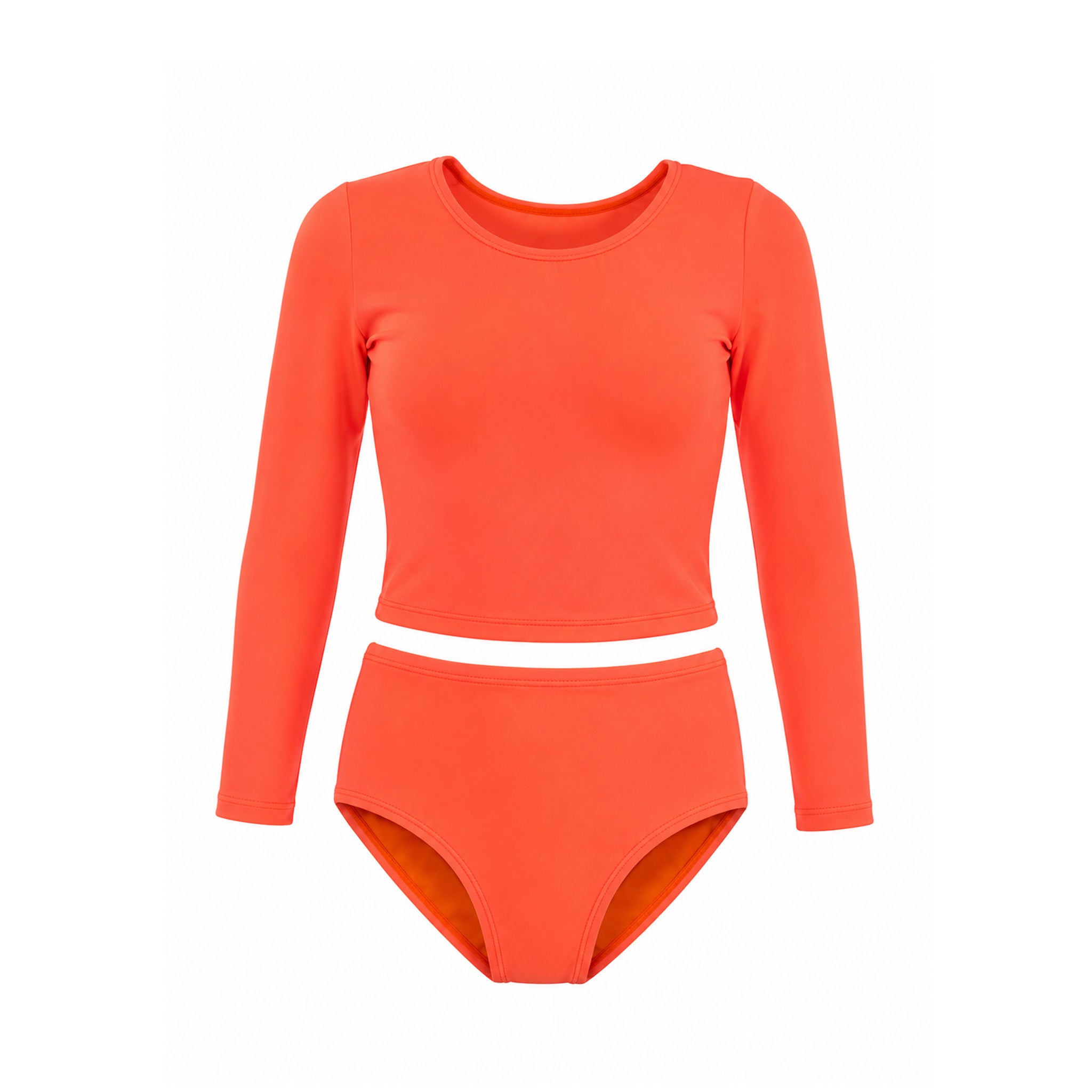 GIRLS LONG SLEEVE TWO-PIECE SWIMSUIT- NEON CORAL PUERTO RICO Y EL CARIBE