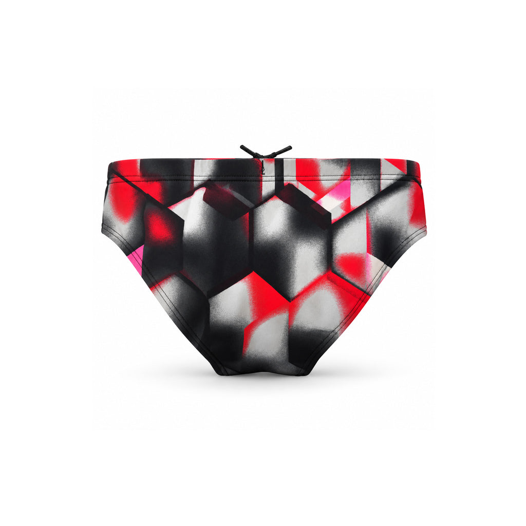 RED & BLACK GEOMETRIC ABSTRACT SWIM BRIEF BACK PUERTO RICO Y EL CARIBE