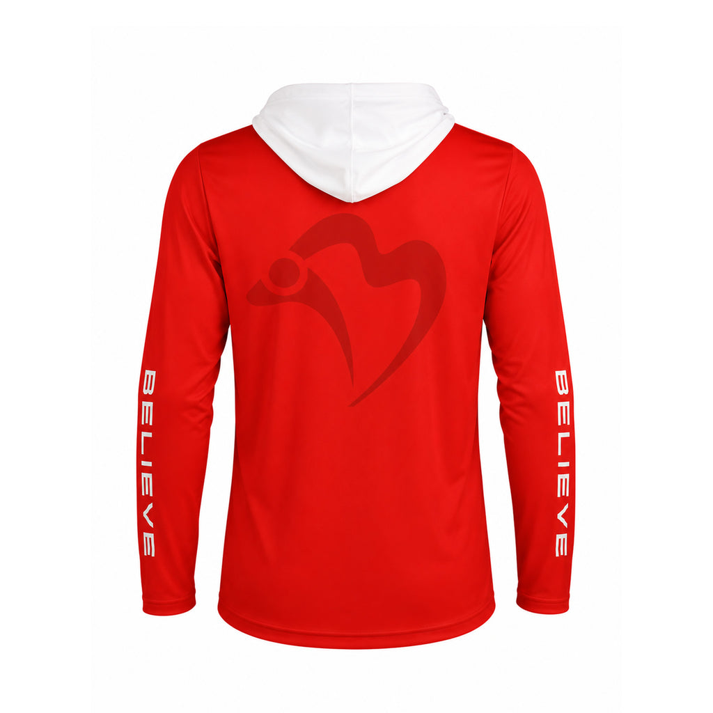 STREAMLINE PERFORMANCE HOODED LONG SLEEVE – BELIEVE EDITION (RED)